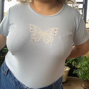 Y2K Butterfly Baby Blue Tee by Fashion Bug